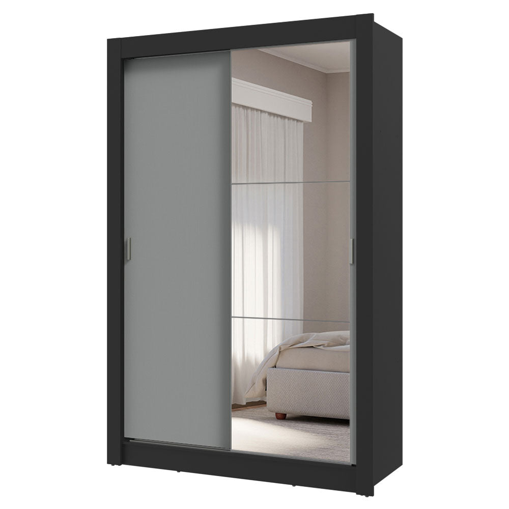 Placard Soltero 2 Puertas Corredizas con Espejo 4 Cajones Negro/Gris Vivare Plus