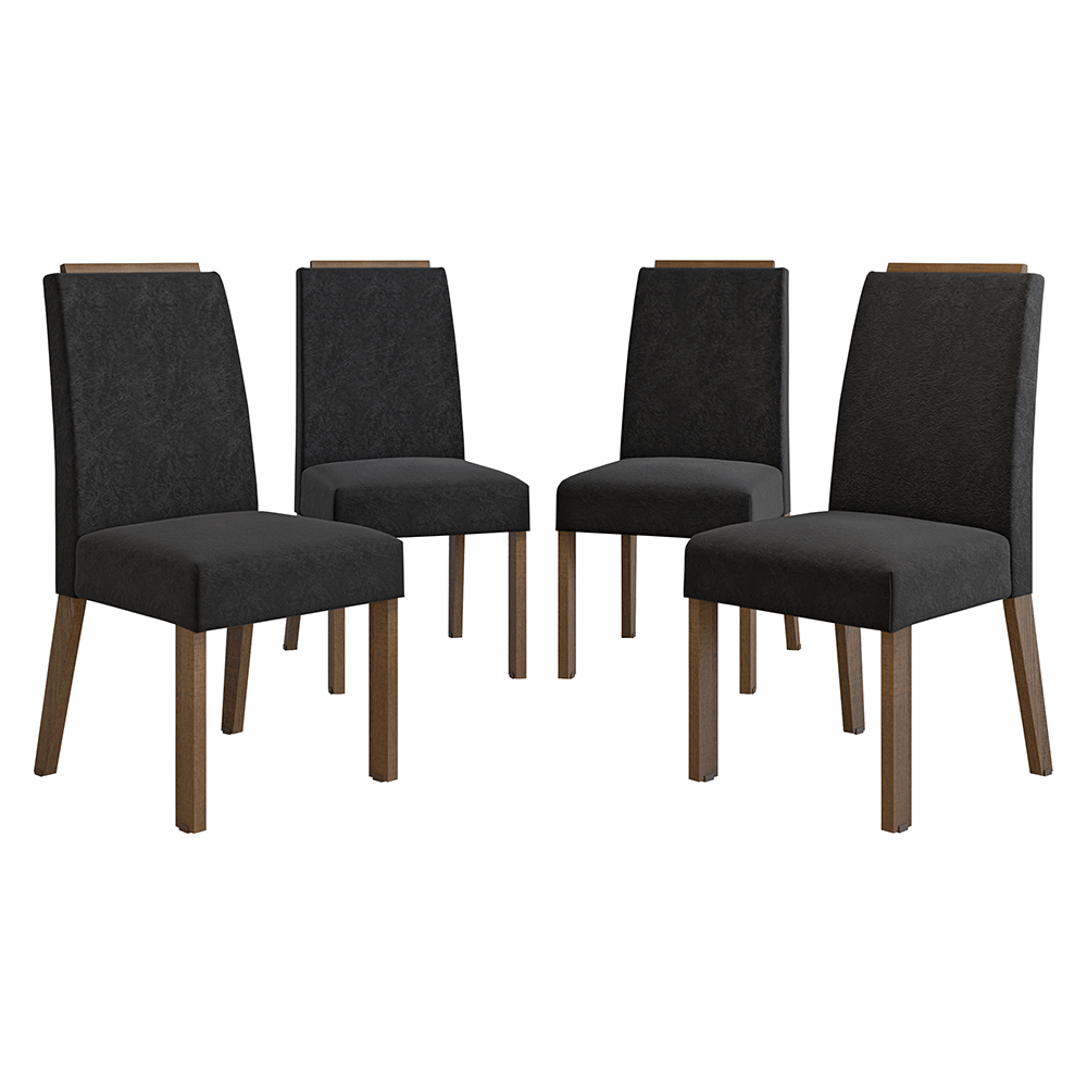 Juego de 4 Sillas 4255 con Detalle Madera Marrón/Oxford