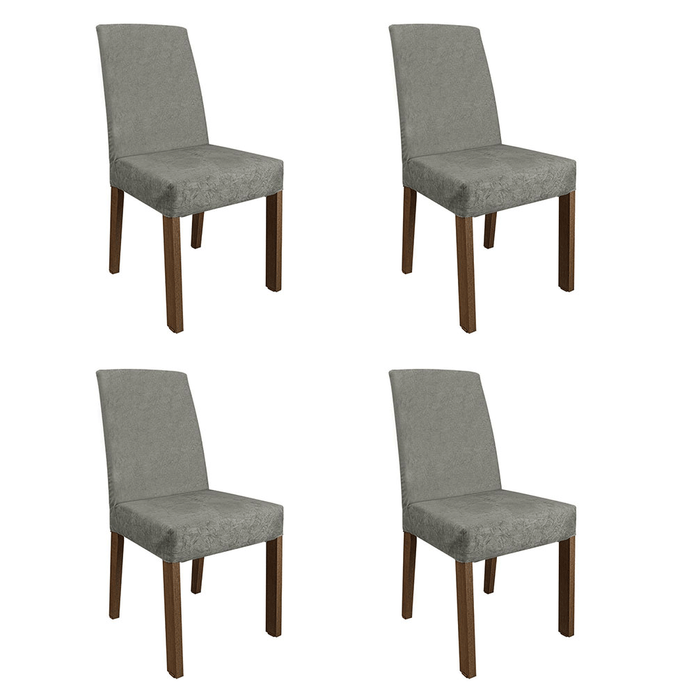 Kit 4 Sillas para Comedor 4255 Marrón/Gamuza Silver Madesa