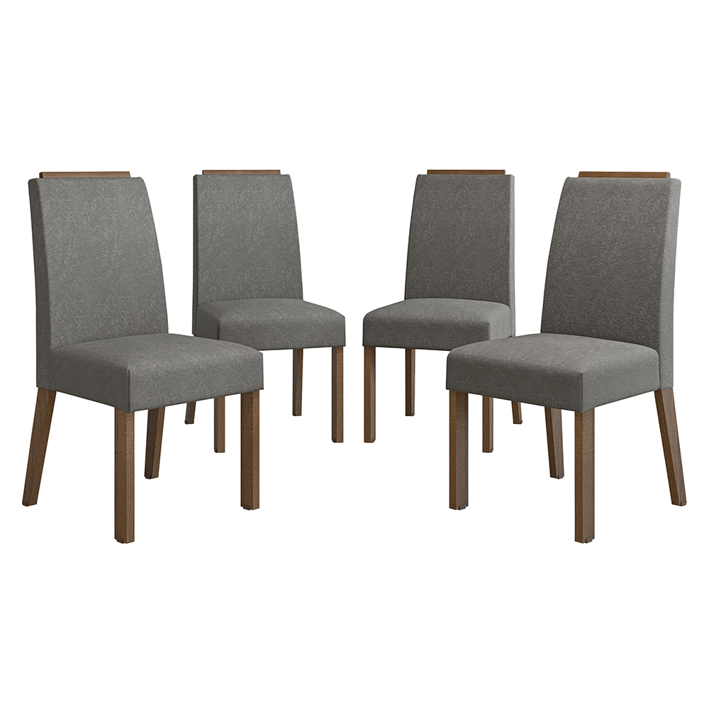 Juego de 4 Sillas 4255 con Detalle Madera Marrón/Silver