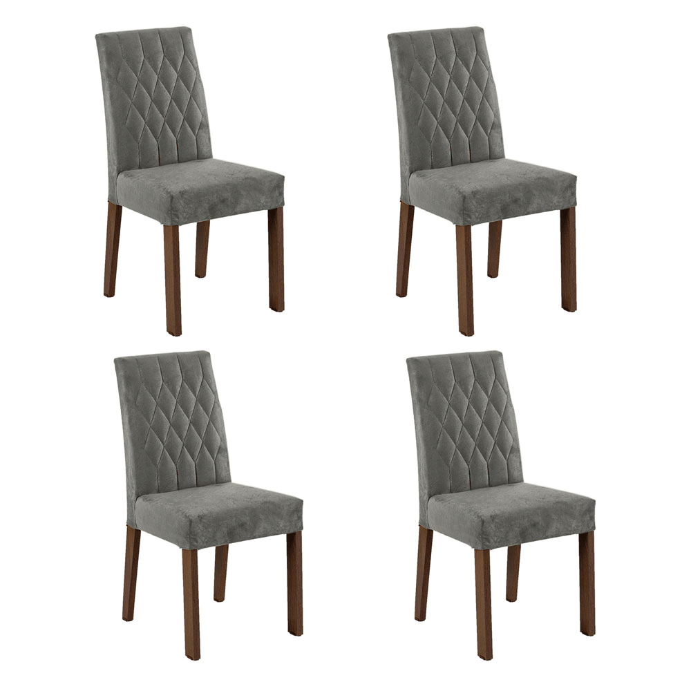 Kit 4 Sillas para Comedor 4256 Marrón/Gamuza Silver Madesa