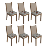 Kit 6 Sillas 4291 Marrón/Crema/Hibisco