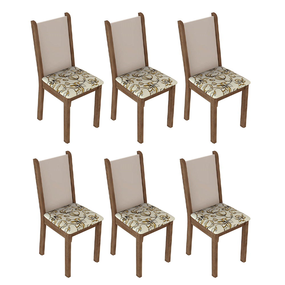 Kit 6 Sillas de Comedor 4291 Marrón/Crema/Lily Beige