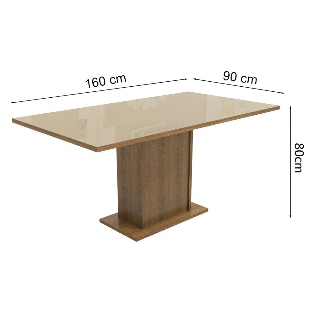 Mesa de Comedor Rectangular Tapa de Vidrio Sobrepuesto 160 cm Marrón/Crema Madesa 01