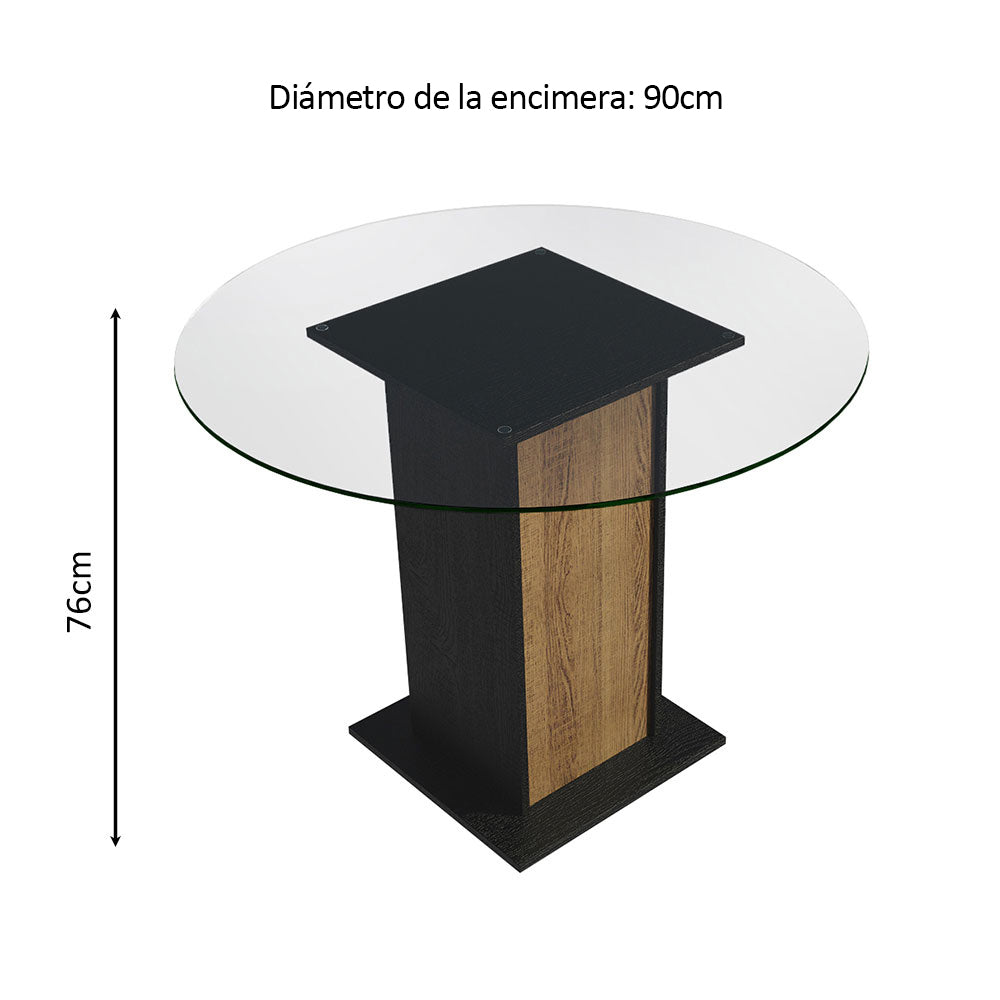 Mesa De Comedor Redonda Madesa 5324 con Tapa de Vidrio Negro/Marrón