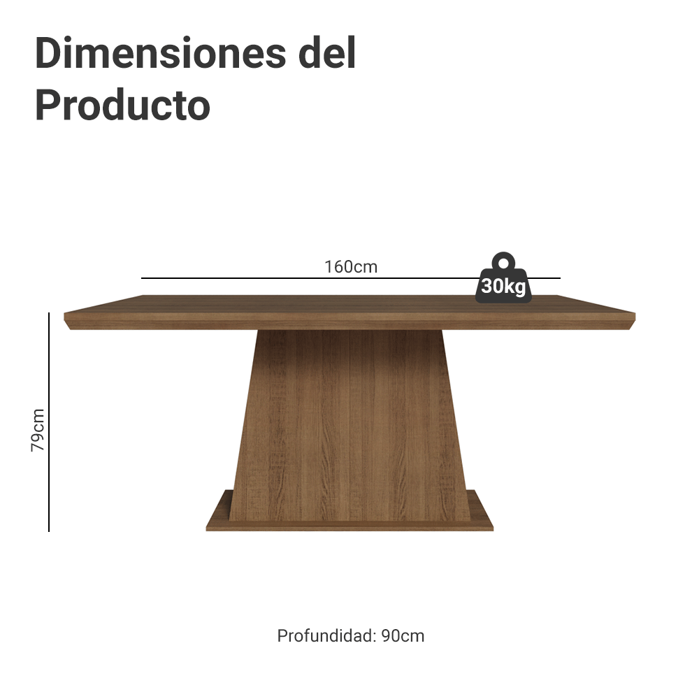 Mesa de Comedor Rectangular Tapa con Borde Biselado Marrón 5364 Madesa