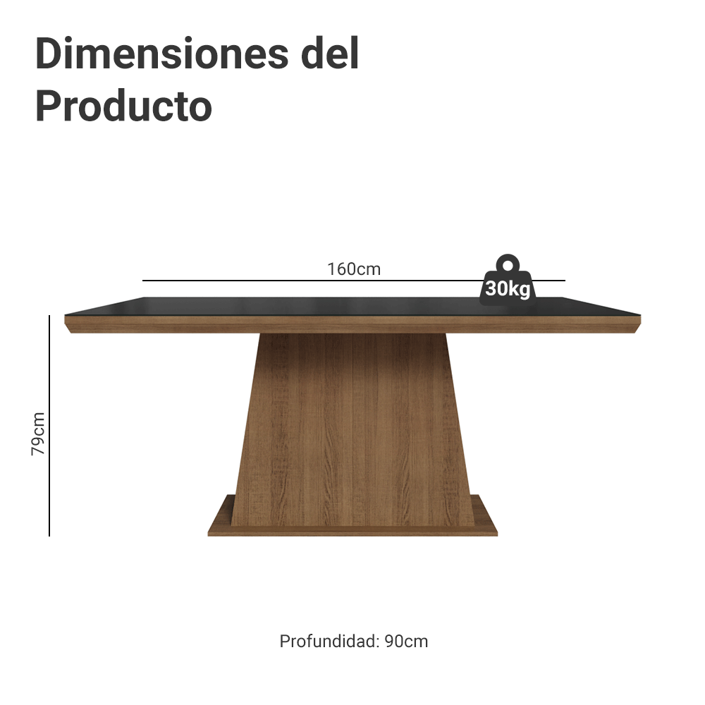 Mesa de Comedor Rectangular Tapa con Borde Biselado y Vidrio Sobrepuesto Marrón/Negro 5364 Madesa