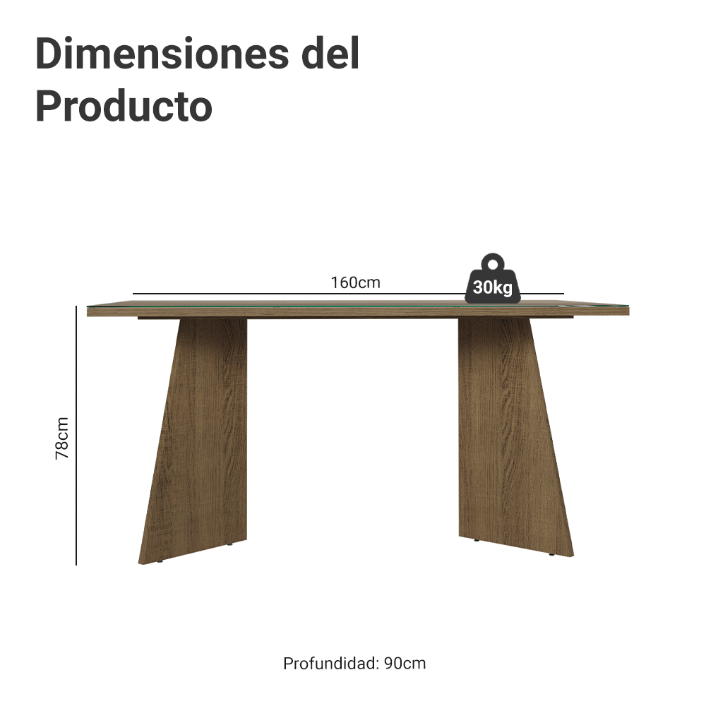 Mesa de Comedor Rectangular Tapa de Vidrio Sobrepuesto 160 cm Marrón Madesa