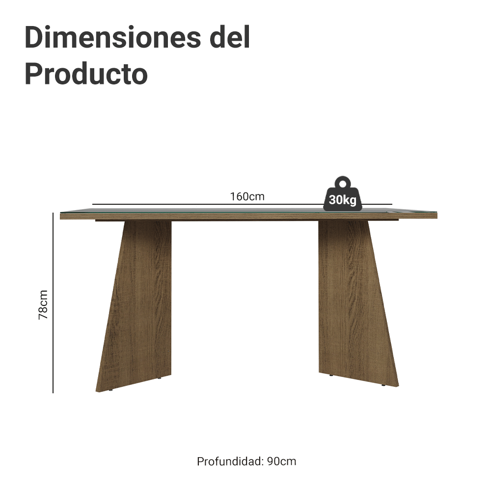 Mesa de Comedor Rectangular Tapa de Vidrio Sobrepuesto 160 cm Marrón/Gris Madesa