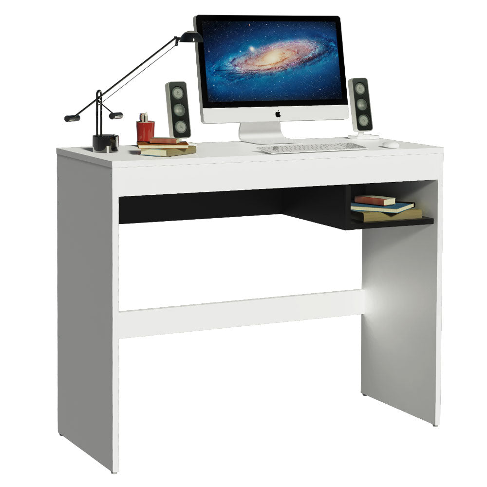 Escritorio Rubi con Tapa de Madera y 1 Nicho Blanco/Negro