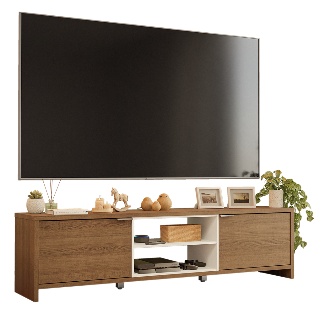 Rack para TV hasta 80 pulgadas 180 cm 2 Puertas Linz Marrón/Blanco
