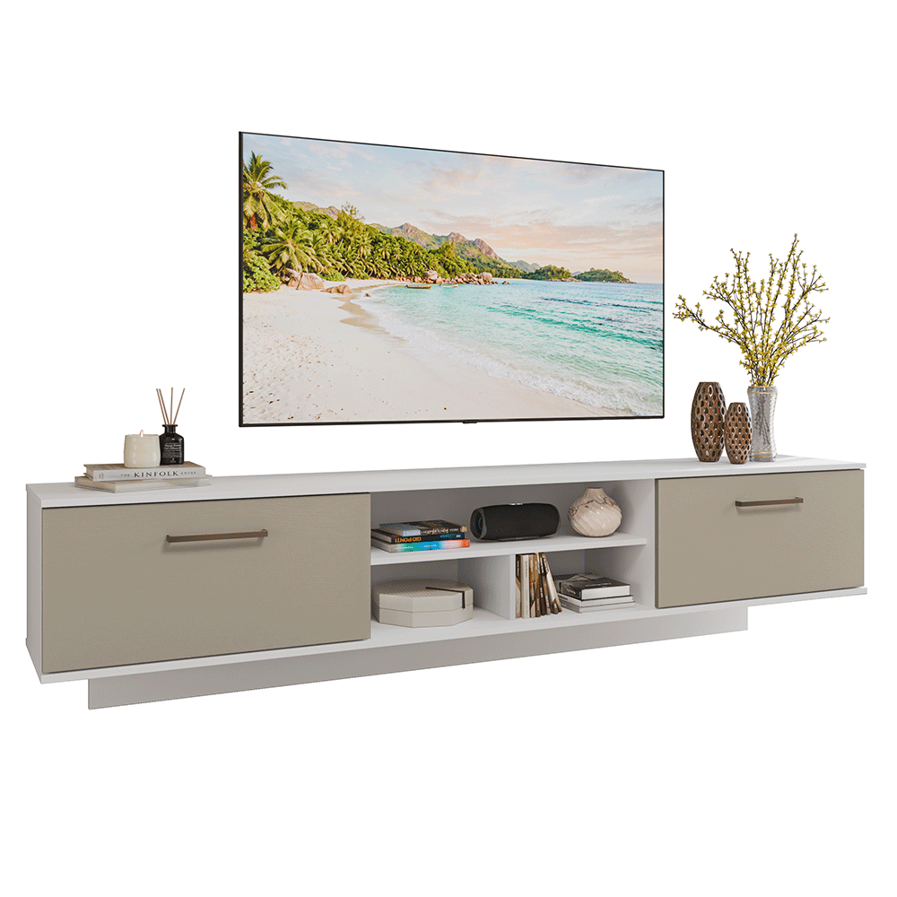 Rack Flotante para TV hasta 80 Pulgadas 218 cm 2 Puertas Blanco/Crema Agata Madesa