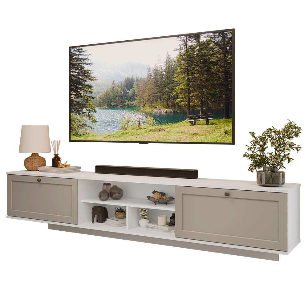 Rack Flotante para TV hasta 80 Pulgadas 218 cm 2 Puertas Blanco/Crema Vik Madesa