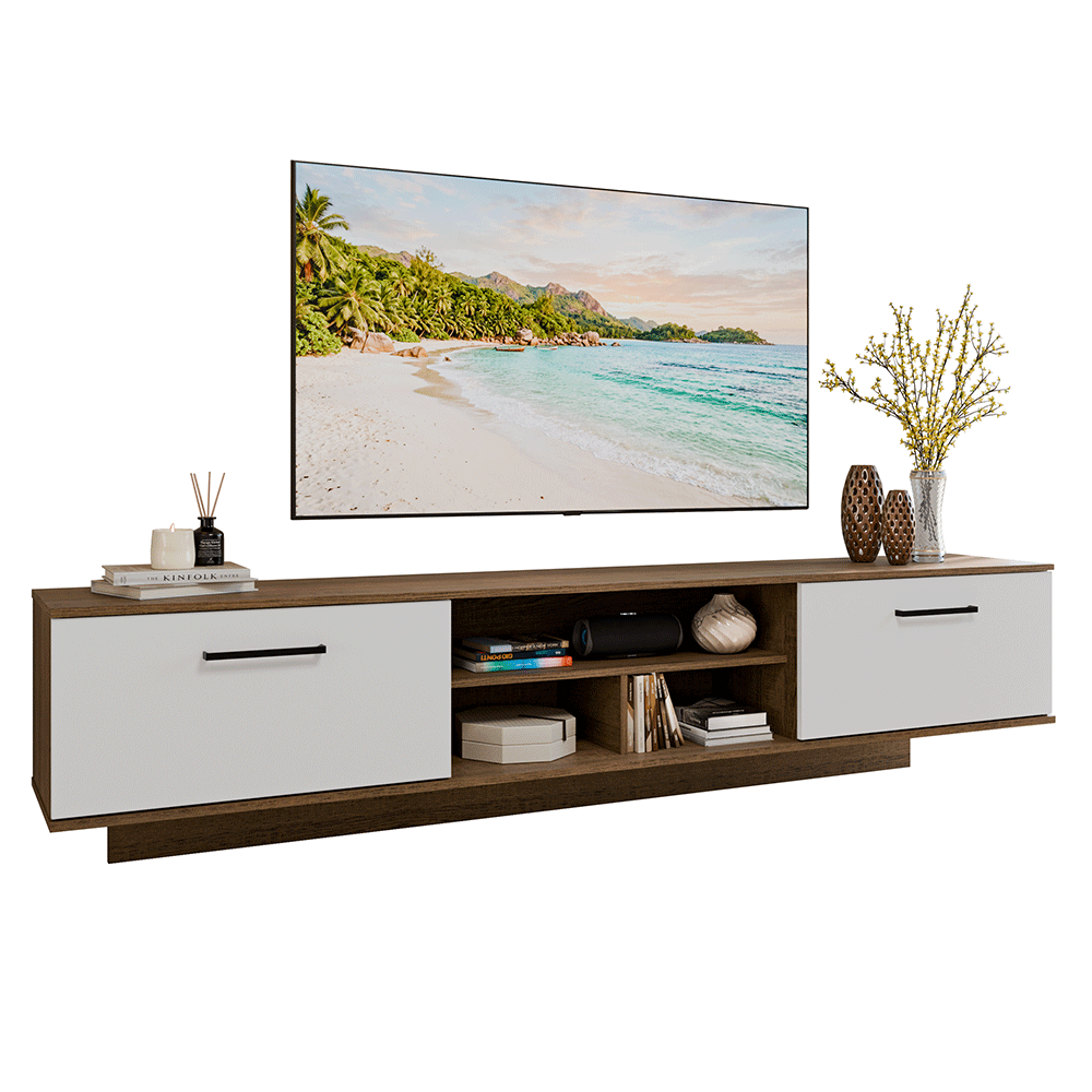 Rack Flotante para TV hasta 80 Pulgadas 218 cm 2 Puertas Marrón/Blanco Agata Madesa