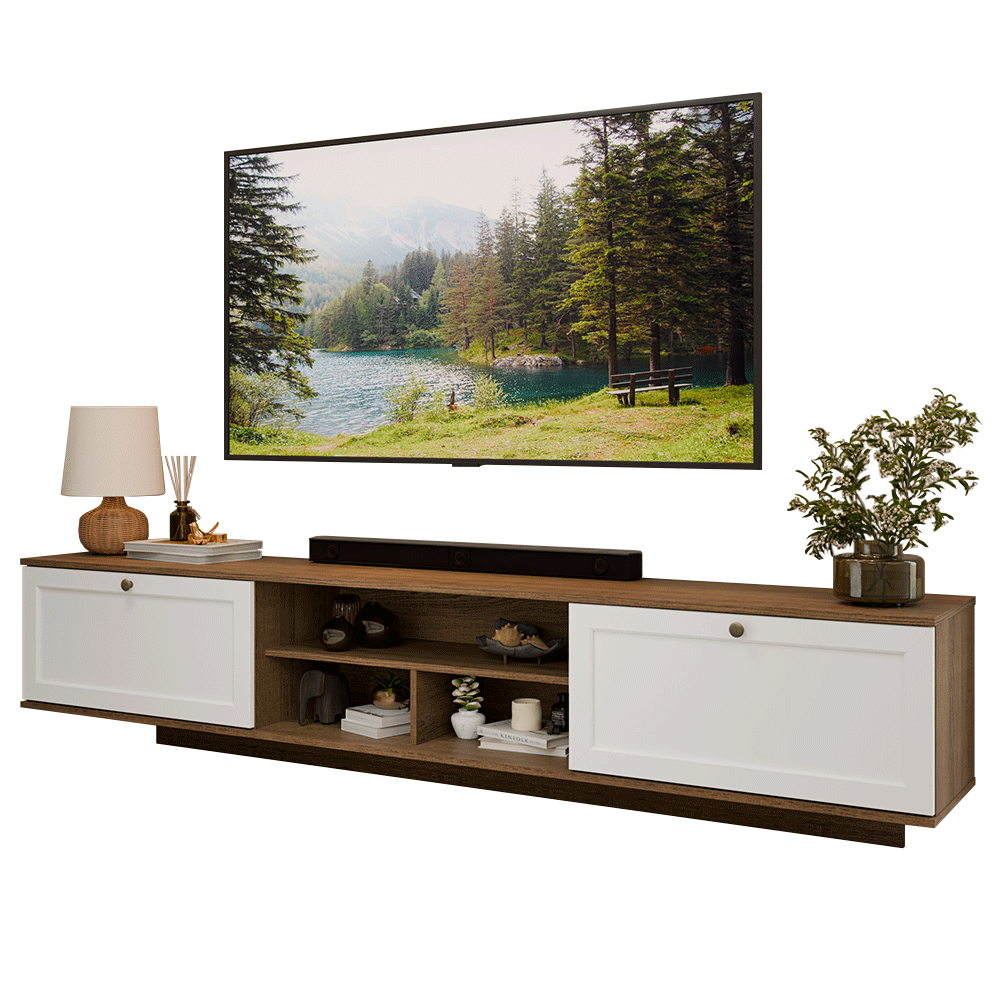 Rack Flotante para TV hasta 80 Pulgadas 218 cm 2 Puertas Marrón/Blanco Vik Madesa
