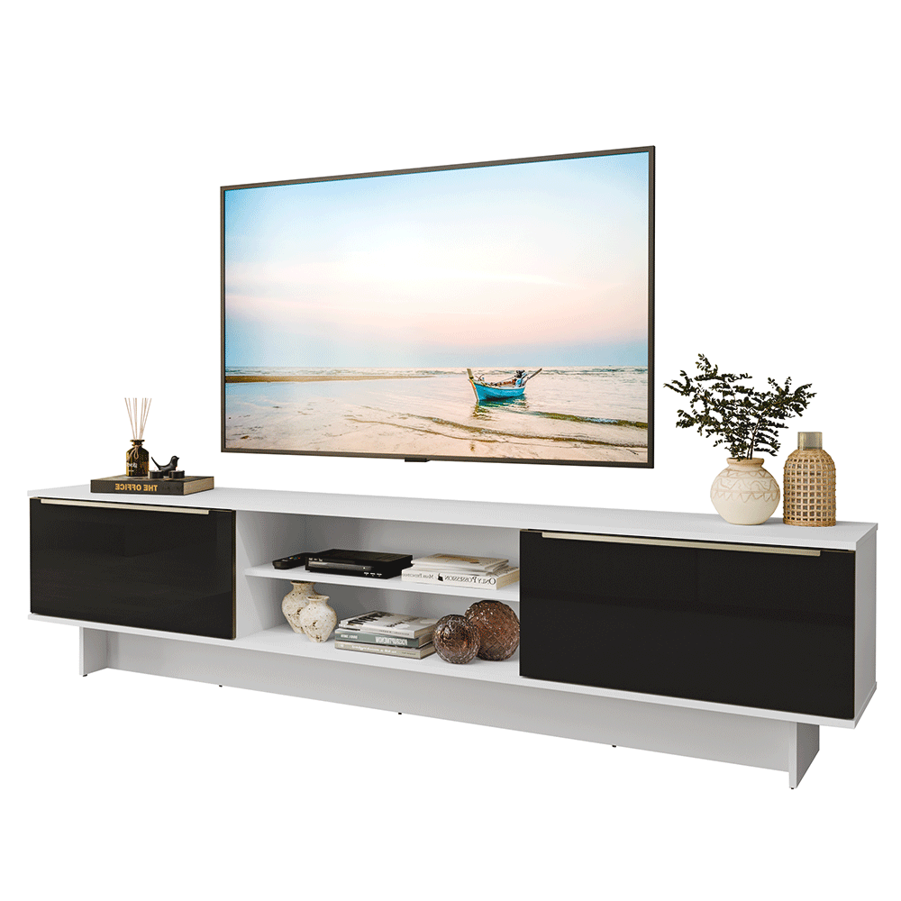 Rack para TV hasta 80 Pulgadas 218 cm 2 Puertas Blanco/Negro Lux Madesa