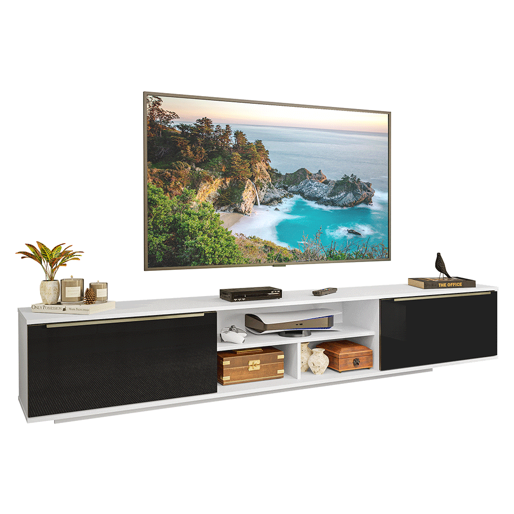 Rack Flotante para TV hasta 80 Pulgadas 218 cm 2 Puertas Blanco/Negro Lux Madesa