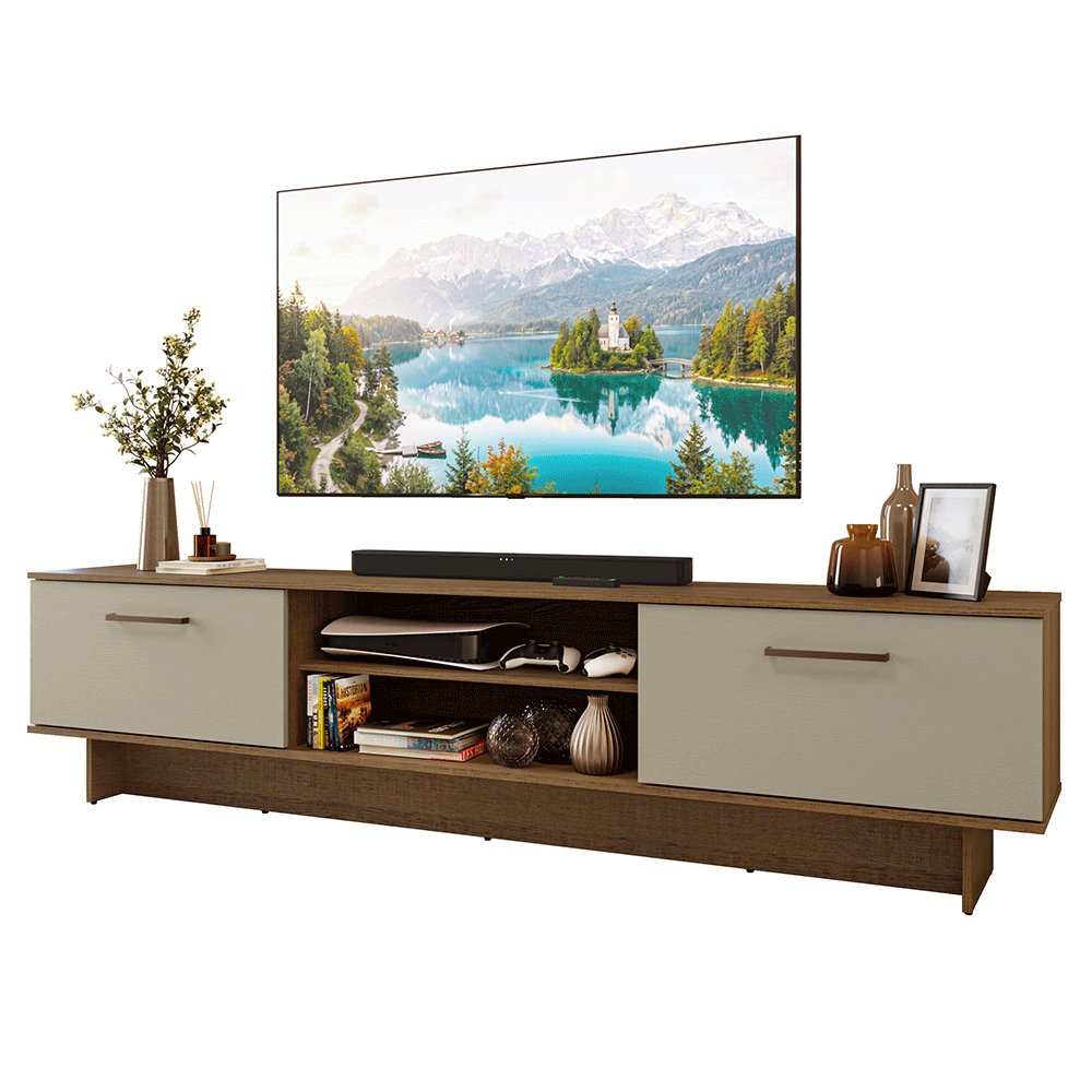 Rack para TV hasta 80 Pulgadas 218 cm 2 Puertas Marrón/Crema Agata Madesa