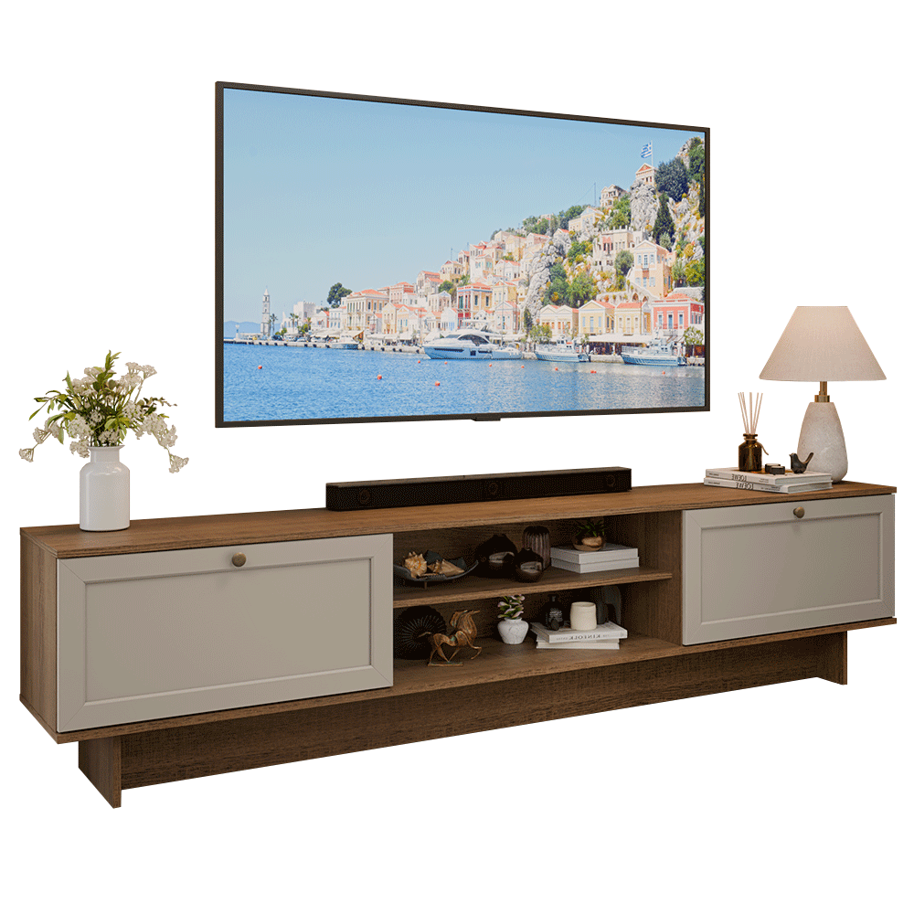 Rack para TV hasta 80 Pulgadas 218 cm 2 Puertas Marrón/Crema Vik Madesa