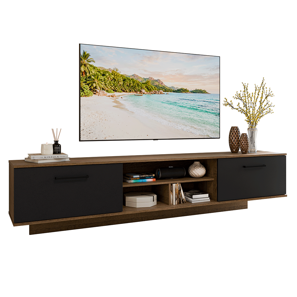 Rack Flotante para TV hasta 80 Pulgadas 218 cm 2 Puertas Marrón/Negro Agata Madesa