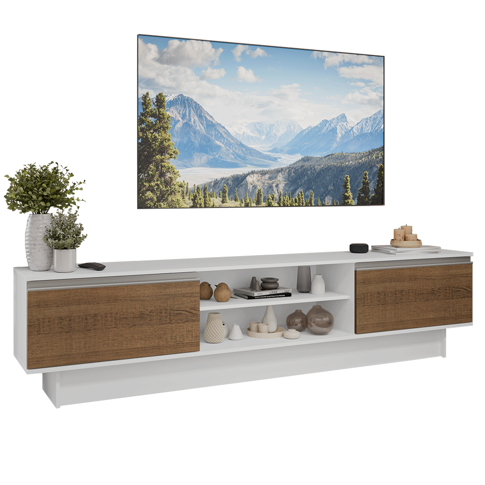 Rack para TV hasta 80 Pulgadas 218 cm 2 Puertas Blanco/Marrón Glamy Madesa