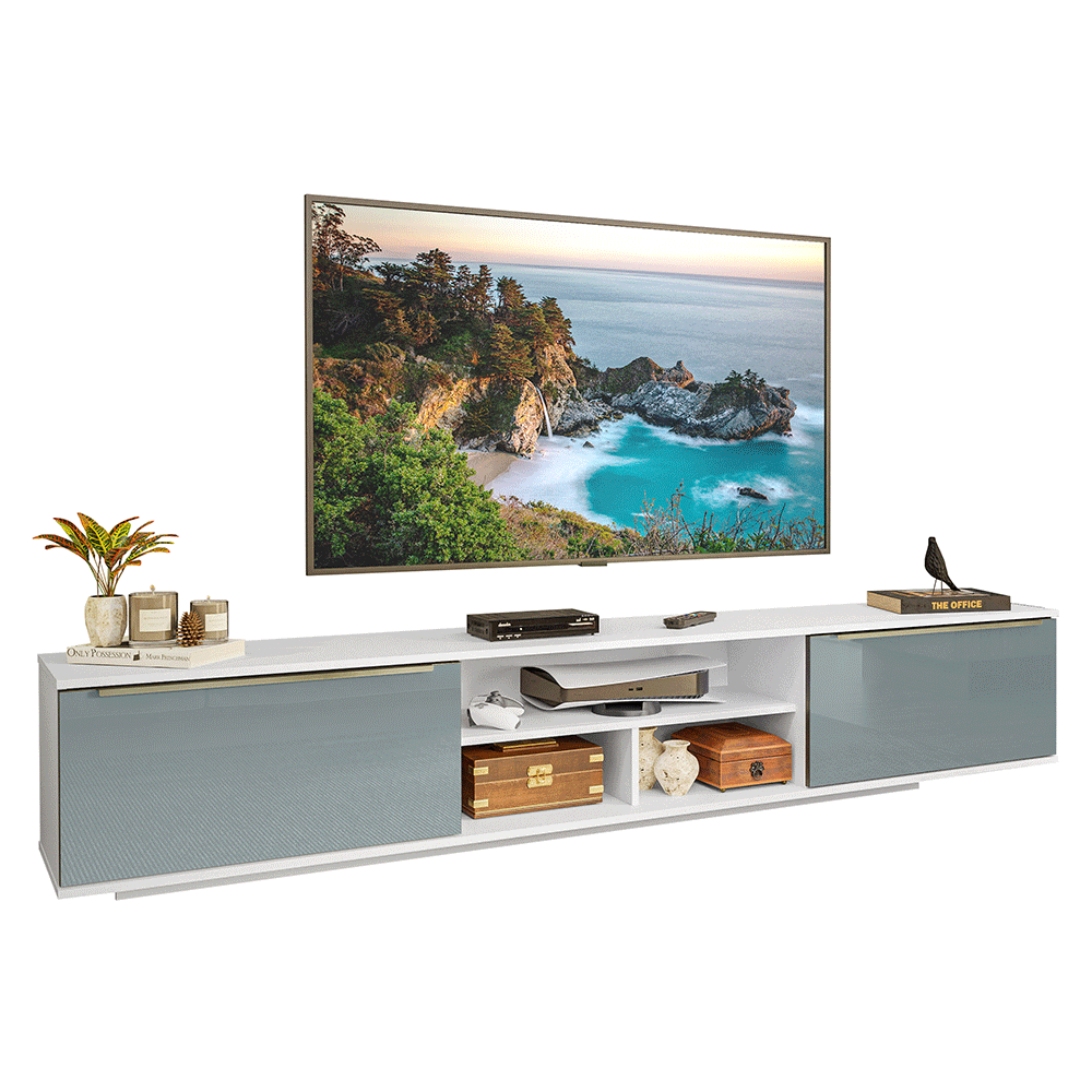 Rack Flotante para TV hasta 80 Pulgadas 218 cm 2 Puertas Blanco/Gris Lux Madesa