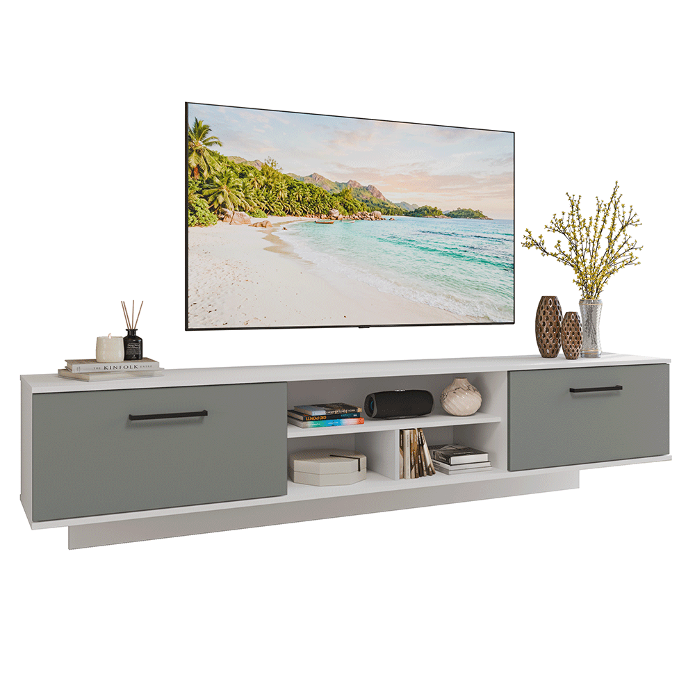 Rack Flotante para TV hasta 80 Pulgadas 218 cm 2 Puertas Blanco/Gris Agata Madesa