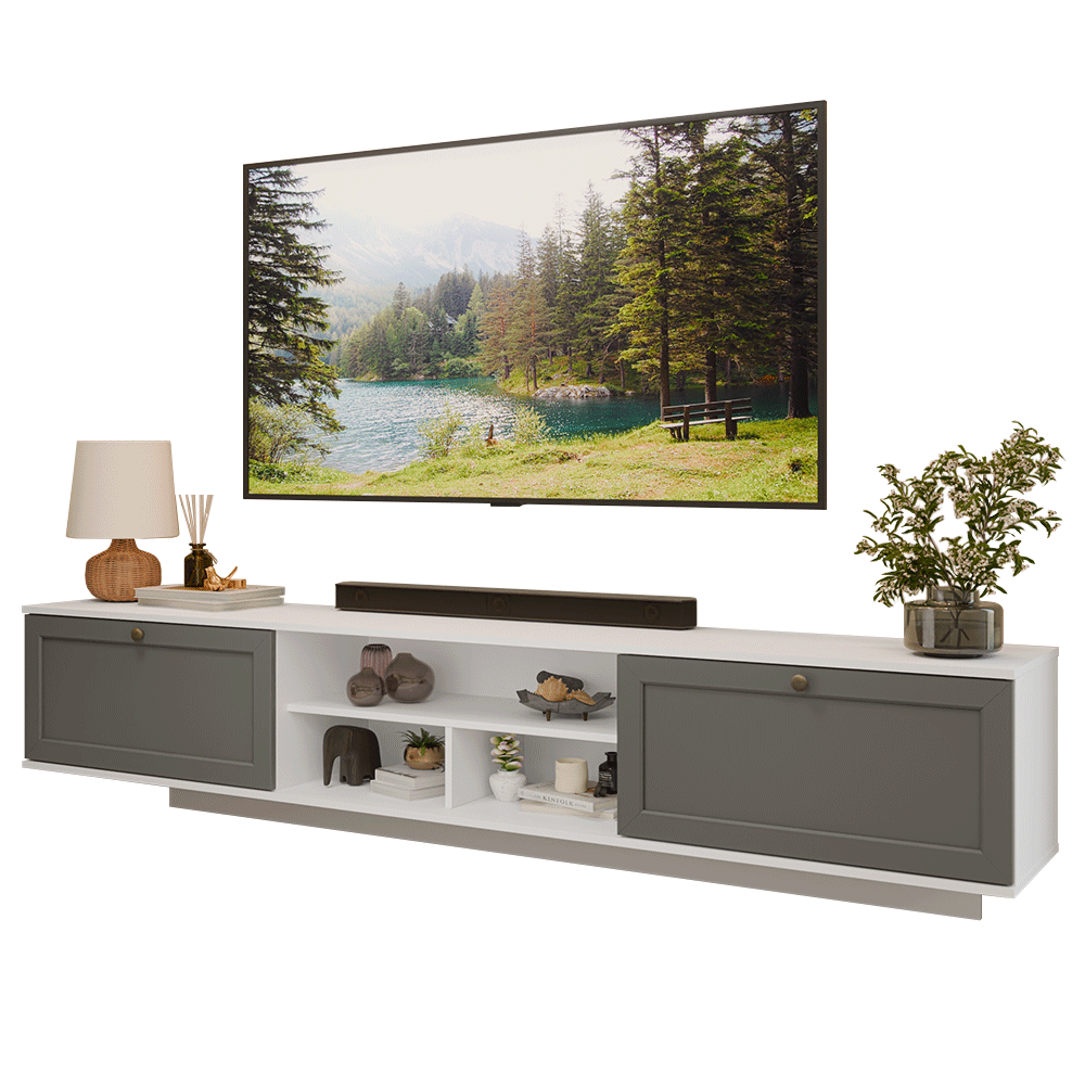 Rack Flotante para TV hasta 80 Pulgadas 218 cm 2 Puertas Blanco/Gris Vik Madesa