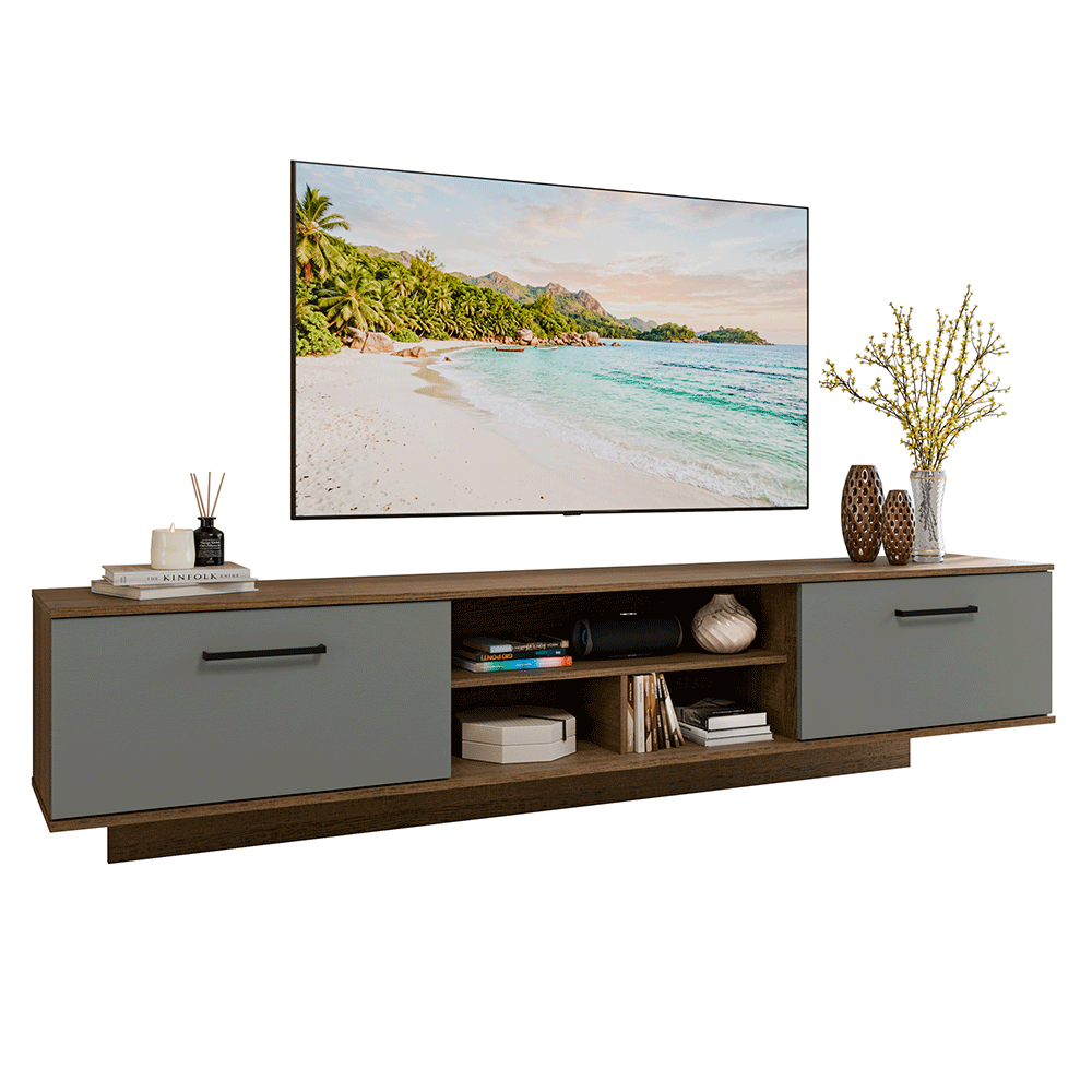 Rack Flotante para TV hasta 80 Pulgadas 218 cm 2 Puertas Marrón/Gris Agata Madesa