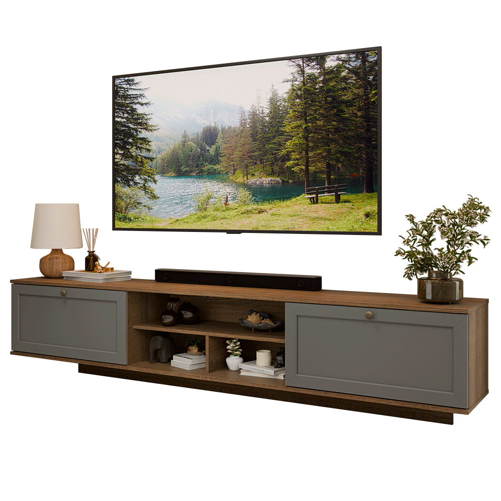 Rack Flotante para TV hasta 80 Pulgadas 218 cm 2 Puertas Marrón/Gris Vik Madesa