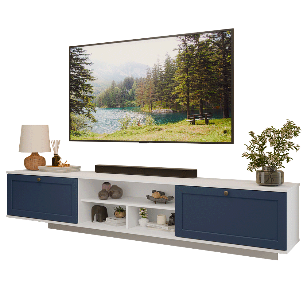 Rack Flotante para TV hasta 80 Pulgadas 218 cm 2 Puertas Blanco/Azul Vik Madesa