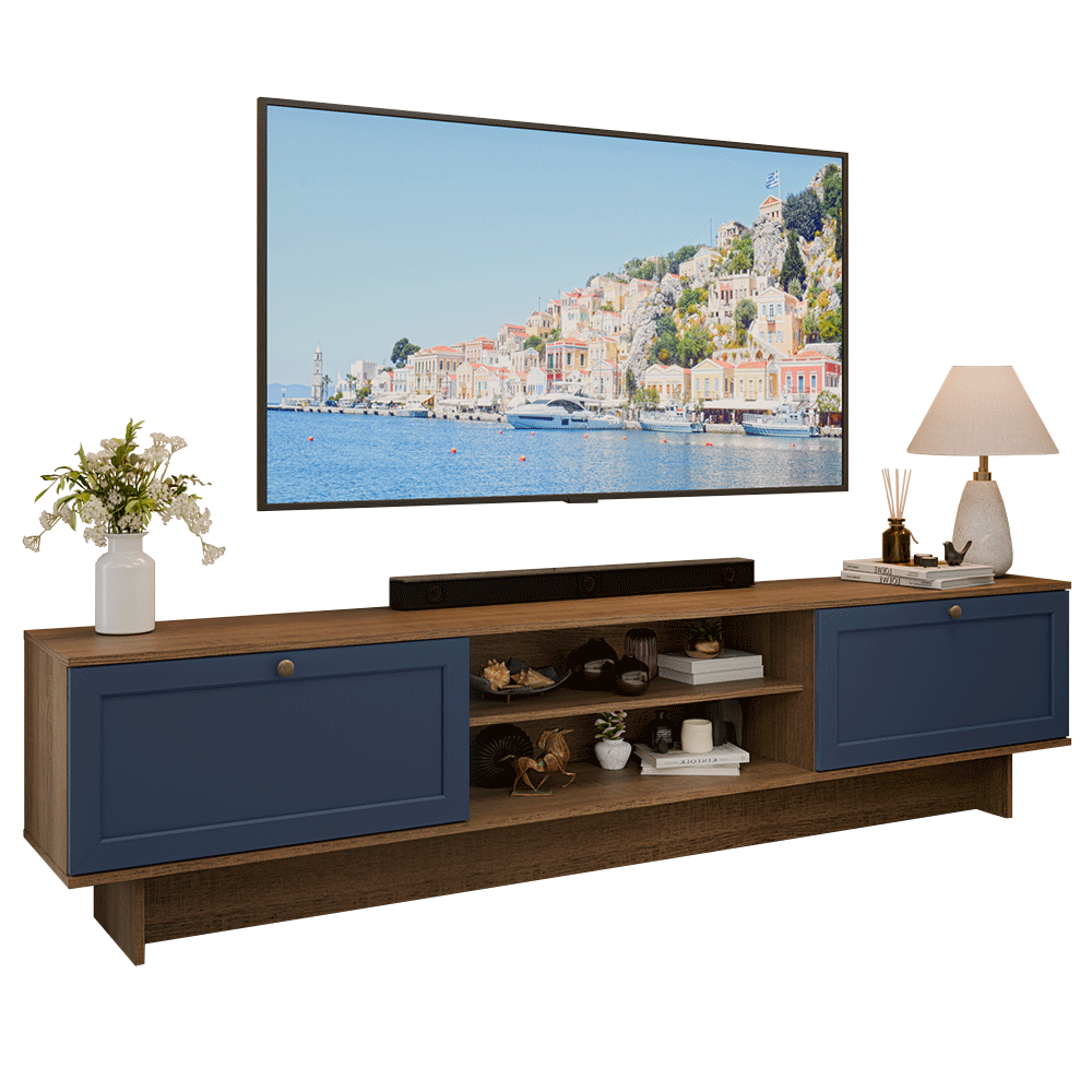 Rack para TV hasta 80 Pulgadas 218 cm 2 Puertas Marrón/Azul Vik Madesa