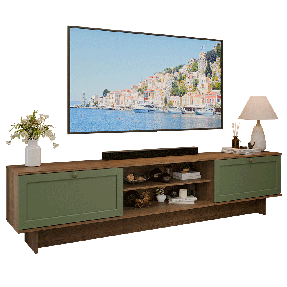 Rack para TV hasta 80 Pulgadas 218 cm 2 Puertas Marrón/Verde Vik Madesa