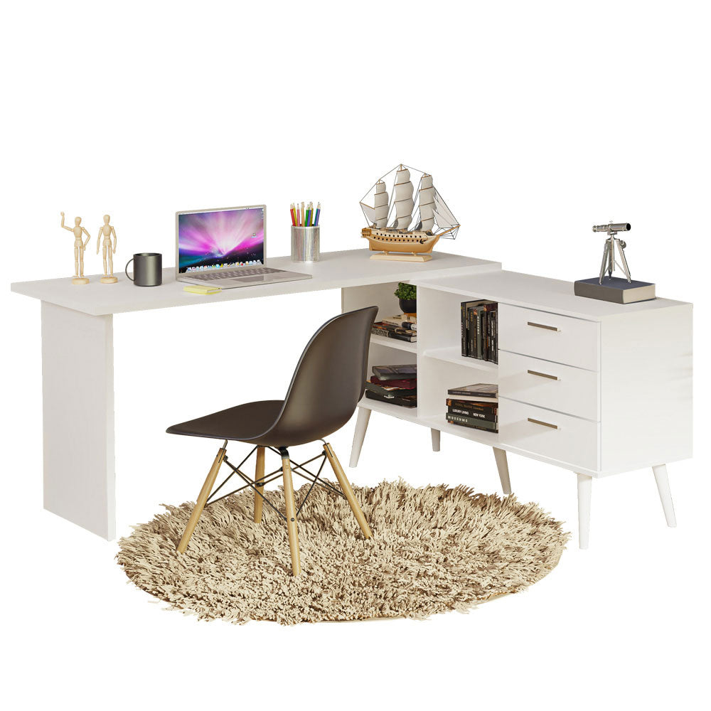 Escritorio Esquinero 302 cm 3 Cajones Blanco Madesa