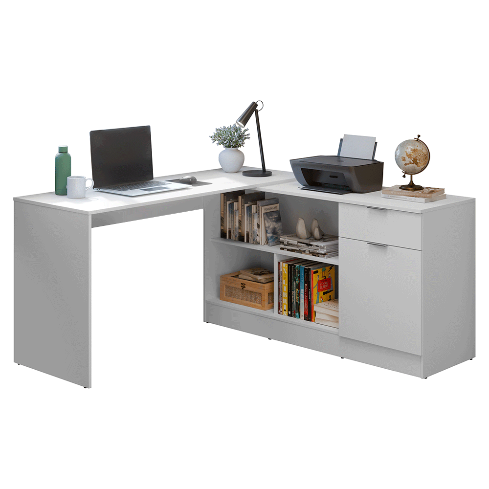 Escritorio Esquinero 300 cm Blanco Roma Madesa