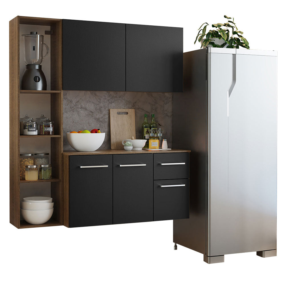 Cocina Compacta 120 cm 4 Puertas y 2 Cajónes Marrón/Negro Easy Madesa