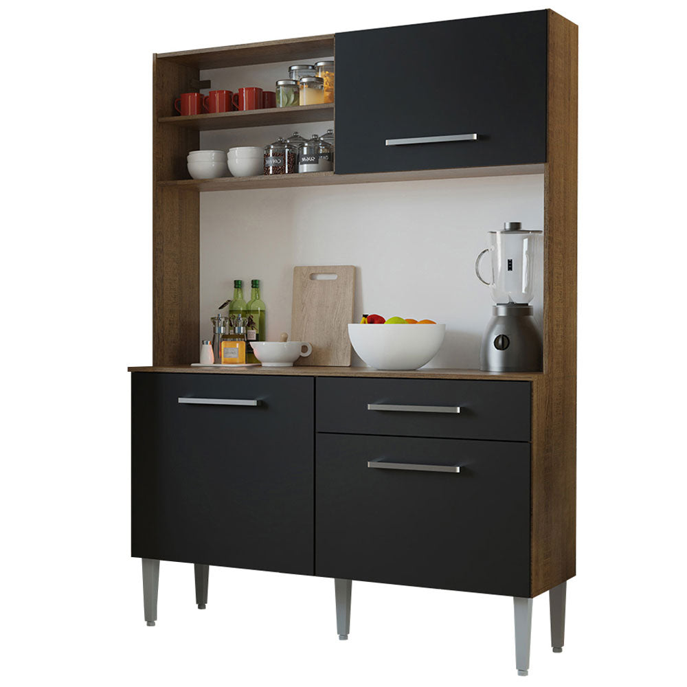 Cocina Compacta 120 cm 2 Puertas y 2 Cajónes Marrón/Negro Life Madesa