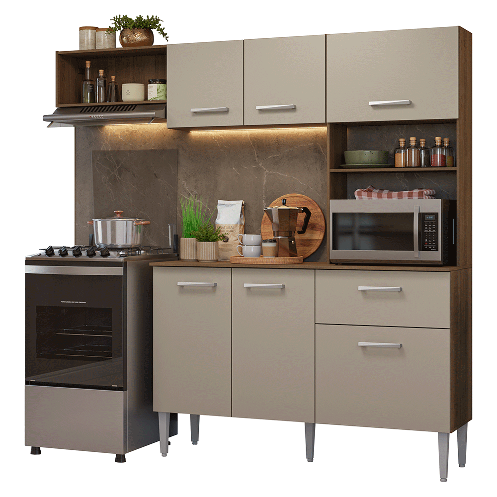 Cocina Compacta 196 cm Aura Marrón/Crema