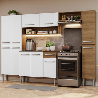 Combo completo de Cocina 261 cm Marrón/Blanco Emilly Madesa