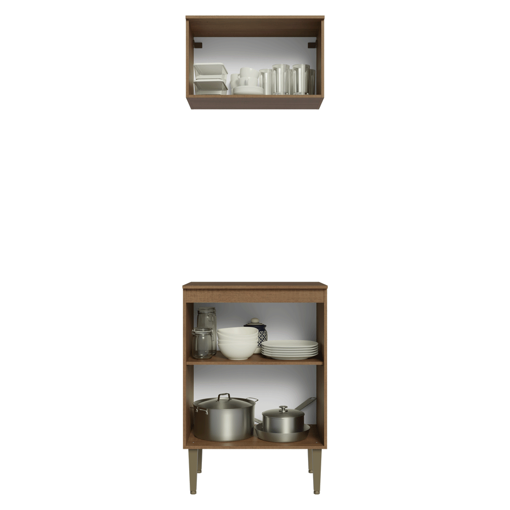 Kit Alacena y Bajo Mesada 60 cm 3 Puertas Marrón/Negro Lille Madesa