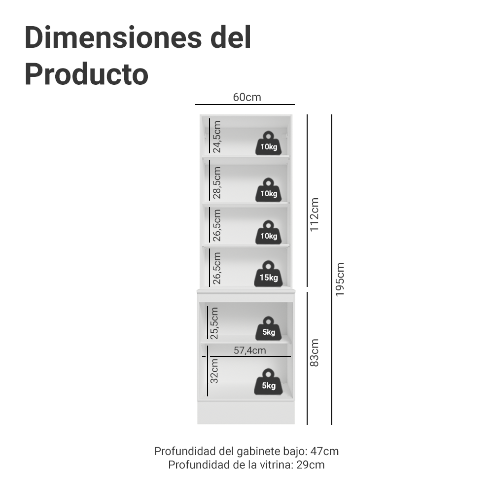 Kit Bajo Mesada + Cristalero 60 cm Smart 100% MDF Blanco