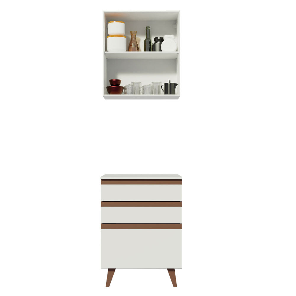 Kit Reims 60 cm con Alacena y Bajo Mesada con 3 Cajones Blanco