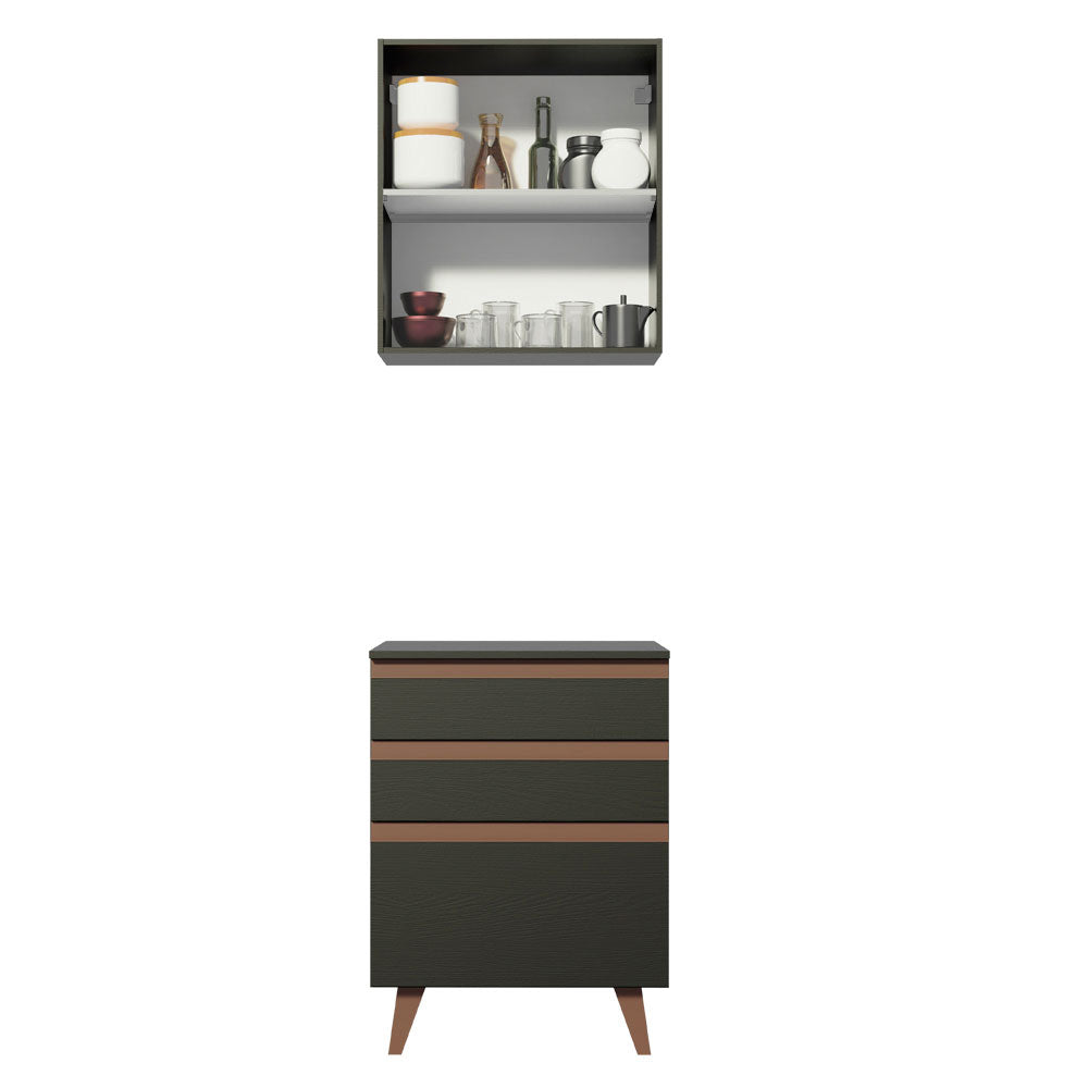 Kit Reims 60 cm con Gabinete Superior y Bajo con 3 Cajones Negro