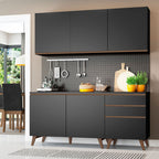 Cocina Compacta 180 cm 5 Puertas y 3 Cajones Negro Reims Madesa