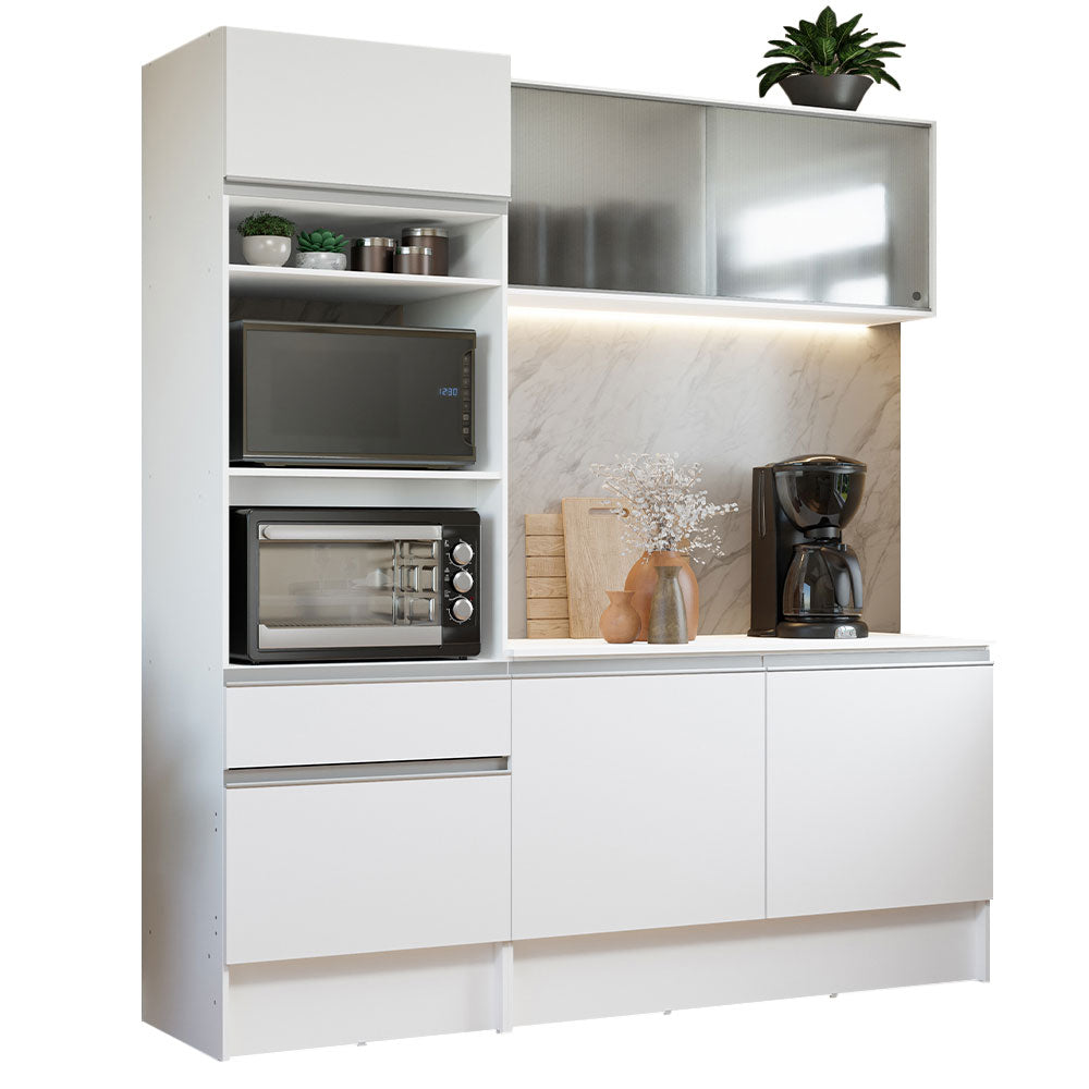 Cocina Compacta 180 cm 5 Puertas y 2 Cajónes Blanco Topazio Madesa