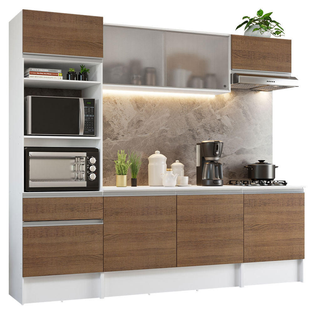 Combo completo de Cocina 240 cm Blanco/Marrón Topazio Madesa