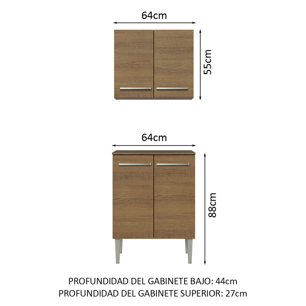 Kit Bajo Mesada y Armario 64 cm 4 Puertas Marrón Emilly Madesa