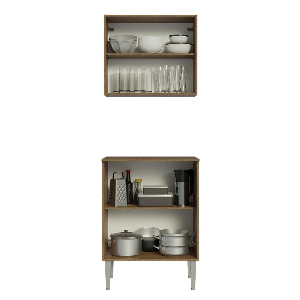Kit Alacena y Bajo Mesada 64 cm 4 Puertas Marrón/Gris Emilly Madesa
