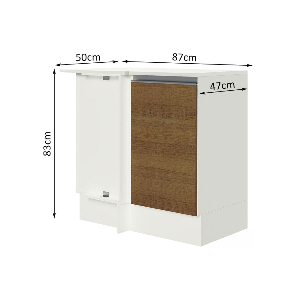 Bajo Mesada Cocina Esquinera 100% MDF con Mesada 1 Puerta Blanco/Marrón Smart Madesa