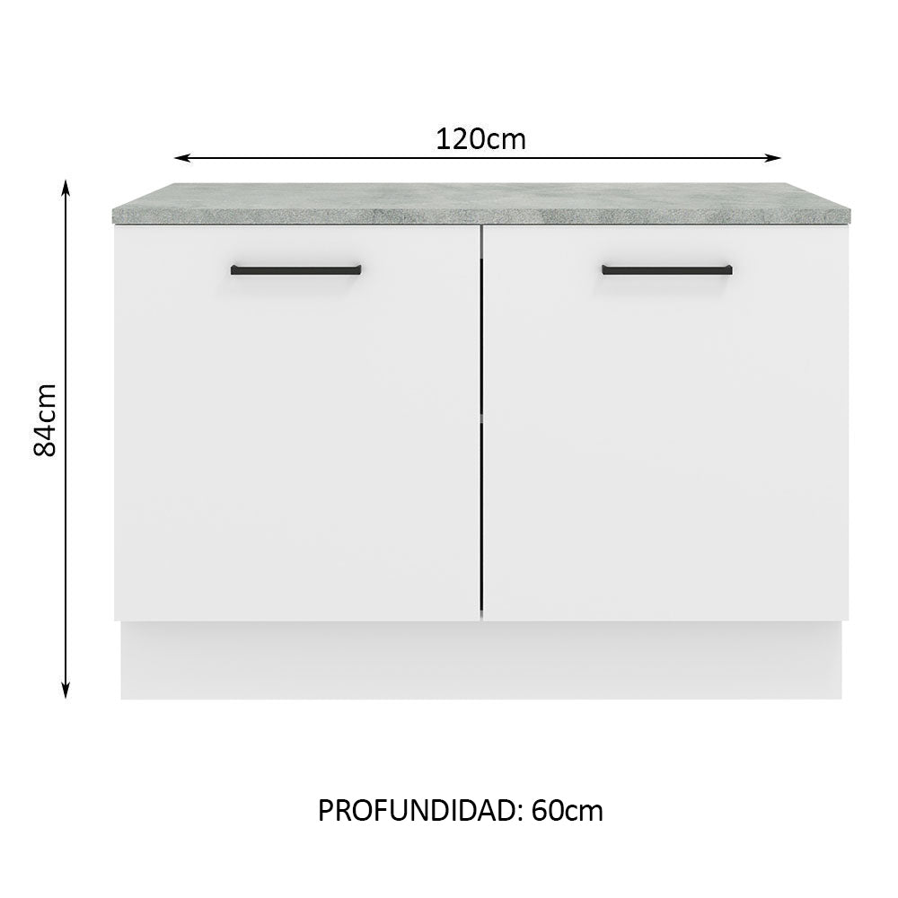 Bajo Mesada Cocina 120 x 60 cm 2 Puertas (Con mesada) Blanco Agata Madesa